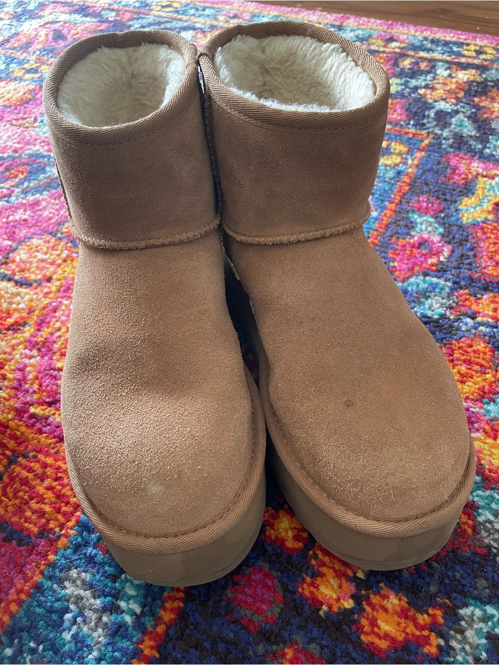 UGG Australia Cozy Faux Suede Platform Ankle Boots in Chestnut